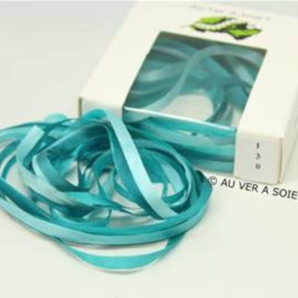 Ruban de soie 130 dégradé turquoise 4 mm qualité française au ver à soie