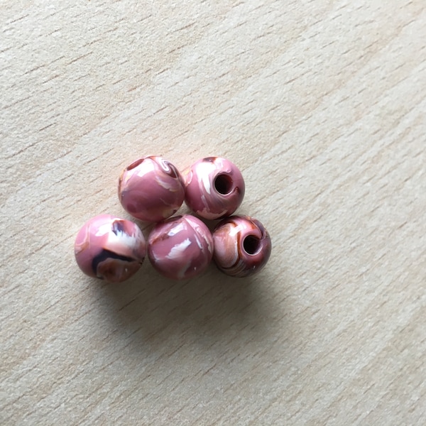 sache de 5 perles en plexiglass 10 mm couleur Roseline