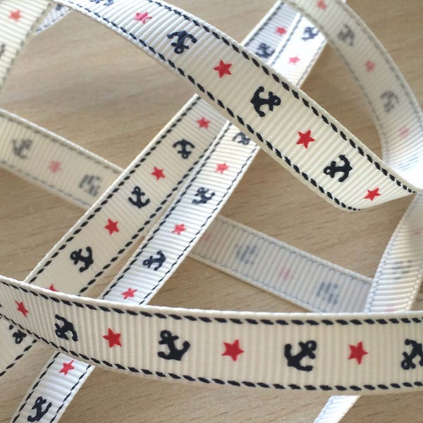 pretty Ribbon grosgrain white with Navy logo