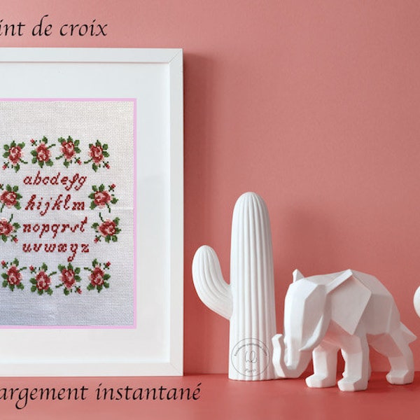 point de croix mini-abécédaire "les roses" à télécharger