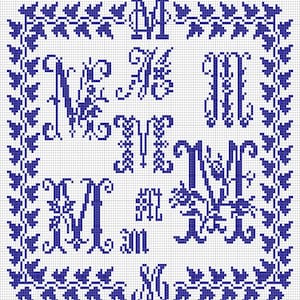 Peut inclure: Motif de point de croix bleu avec les mots "Nous sommes tous dans le même bateau" et une bordure florale.