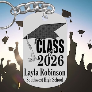 Class of 2025, Graduation Keychain Gift, Engraved and Personalized Free! Cap Design, Senior