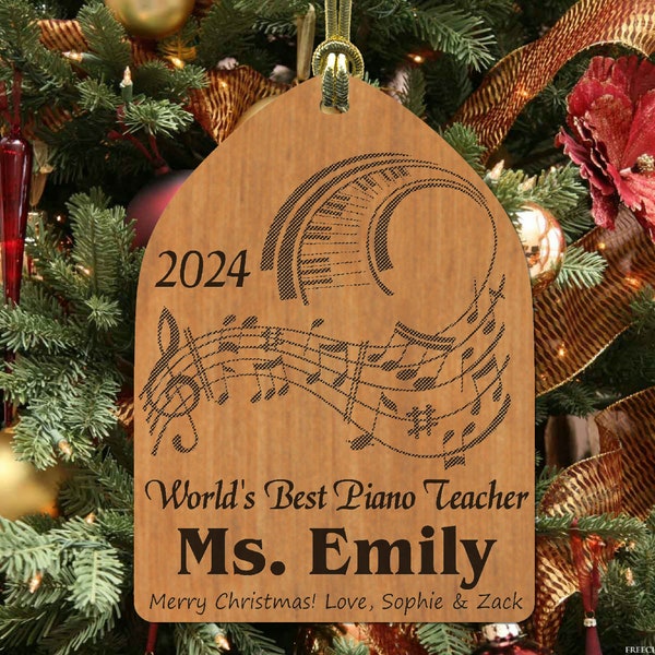 PIANO Teacher Christmas Ornament, Personalized FREE with Name, Great Gift! Wood Keepsake