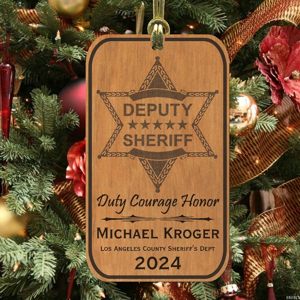 Duty Courage Honor, Deputy Sheriff Christmas Ornament Gift, Personalized FREE with Name and Dept. Wood Keepsake