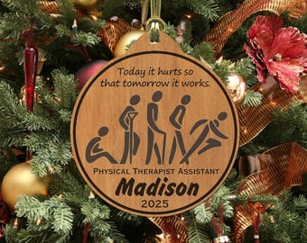 Personalized Physical Therapist Assistant Christmas Ornament Gift, Engraved Wood Keepsake PTA