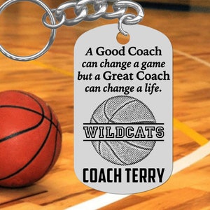 Basketball Coach Keychain Gift, Personalized FREE with Name and Team, Laser Engraved Steel, Custom Made
