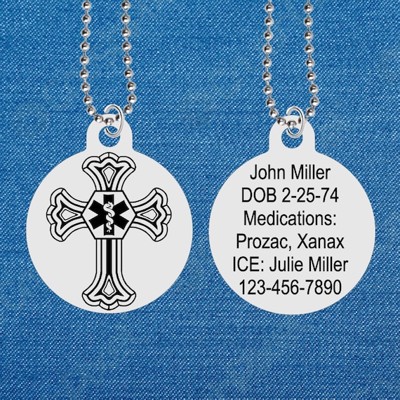 Round Medical Alert Necklace, Engraved Stainless Steel