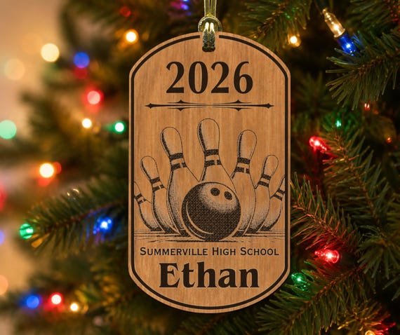 BOWLING Christmas Ornament, Engraved Wood Keepsake, Personalized FREE with Name! Great Fun Gift for Bowler, Senior Grad Gift