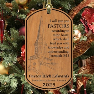 PASTOR Christmas Ornament Gift, Special, Personalized with NAME and Church. Reverend, Father, Clergy Appreciation Gift, Jeremiah