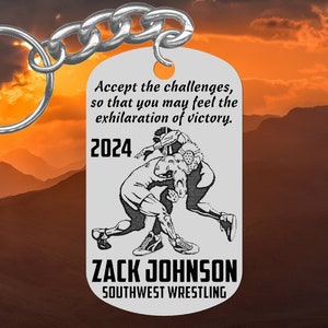WRESTLER Keychain or Bag Tag, Personalized FREE with Name and Team! Custom Made, Senior Night Gift Wrestling