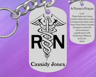 Personalized NURSE Steel Keychain with Nurse's Prayer, Laser Engraved Gift, Custom Made