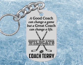 Personalized Ice Hockey Coach Keychain - Engraved Steel - Custom Gift