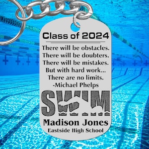 Class of, SWIM TEAM Keychain Gift, Personalized FREE with Name and School! Senior Night Gift, Graduation, Steel, Engraved, Swimming