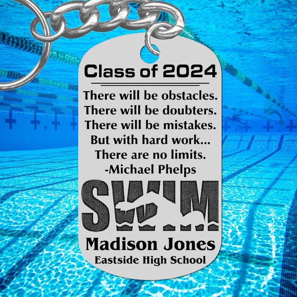 Class of, SWIM TEAM Keychain Gift, Personalized FREE with Name and School! Senior Night Gift, Graduation, Steel, Engraved, Swimming