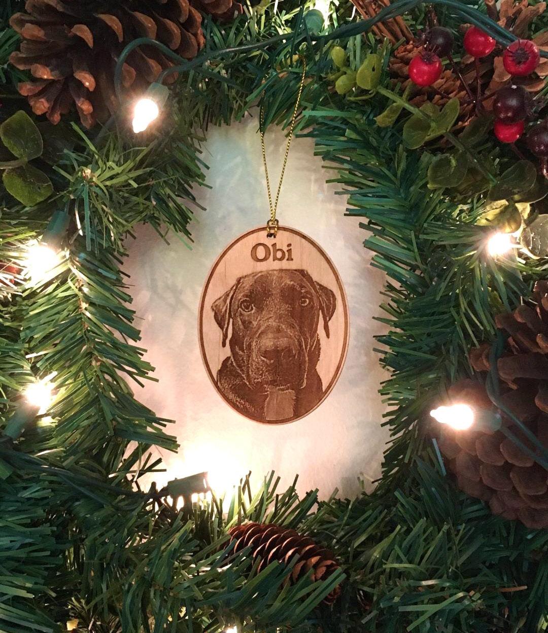 Laser Engraved Pet Photo Ornament: Alder Wood Dog & Cat Memorial Gift ...