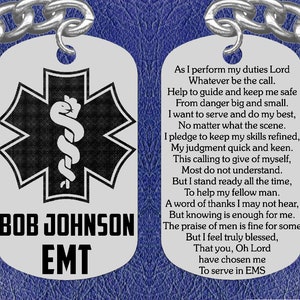 EMT or Paramedic Keychain with EMS Prayer, Great Gift, Personalized FREE with Name and Dept.