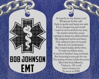 Personalized EMT/Paramedic Keychain: EMS Prayer, Stainless Steel