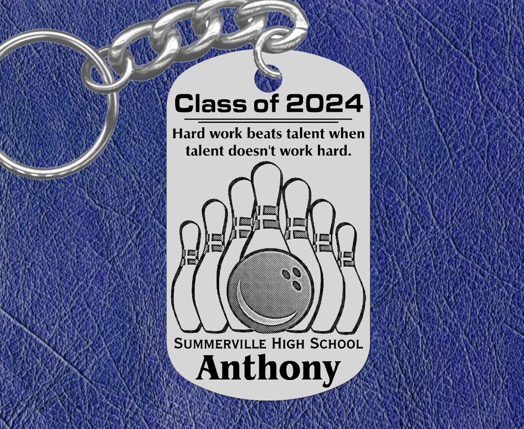 BOWLING Graduation Keychain or Bag Tag, Personalized FREE With Name and