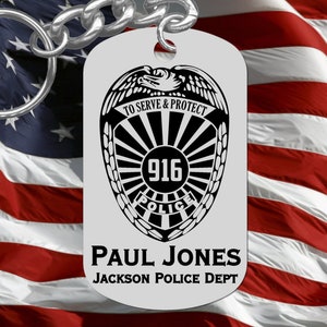 POLICE Steel Keychain Gift, Laser Engraved and Personalized FREE with Name and Dept.