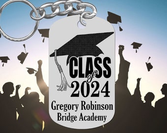 Class of 2024, Graduation Keychain Gift, Engraved and Personalized Free! Cap Design, Senior
