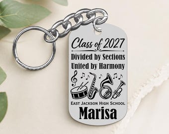 Personalized High School Band Keychain - Custom Engraved - Senior Night Gift - Class of 2027