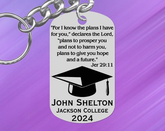 Jeremiah 29:11 Christian Graduation Keychain Gift, Engraved and Personalized Free! Bible Verse, Senior