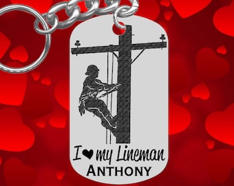 Engraved Lineman Keychain, Personalized Steel Gift