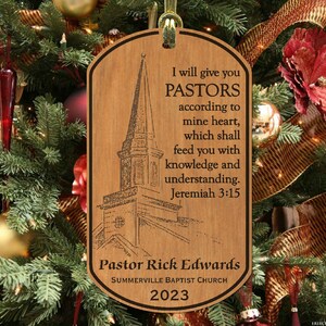 PASTOR Christmas Ornament Gift, Special, Personalized with NAME and Church. Reverend, Father, Clergy Appreciation Gift, Jeremiah image 1