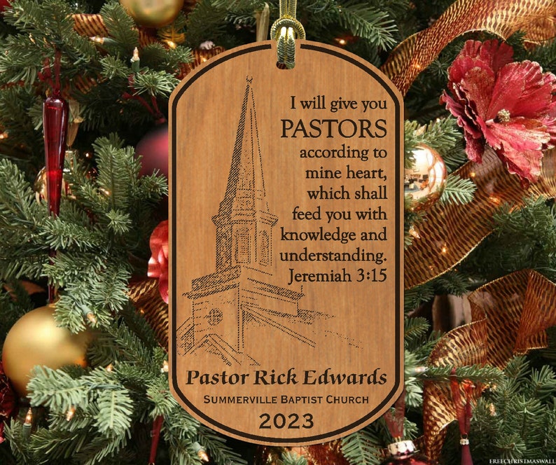 PASTOR Christmas Ornament Gift, Special, Personalized with NAME and Church. Reverend, Father, Clergy Appreciation Gift, Jeremiah image 1