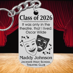 Personalized Theater Club Keychain, Graduation Gift, Drama Masks, 2026 Senior Night Drama Club Gift
