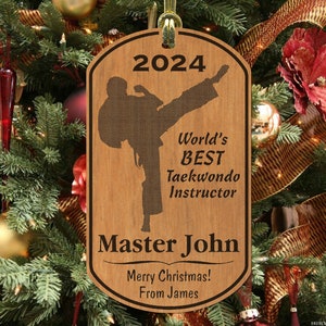 Man Design, Taekwondo, TKD Teacher Christmas Ornament. Personalized! Great Gift for Instructor, Wood Keepsake