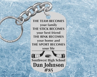 Personalized Hockey Keychain, Custom Team Gift, Senior Night Gift
