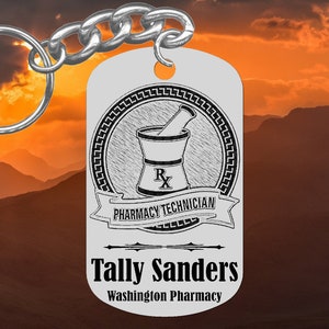 Pharmacy TECH Engraved Steel Keychain Gift, or for Graduation, Personalized FREE, Technician