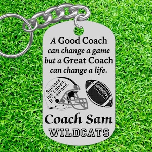 FOOTBALL Coach Keychain Gift, Personalized FREE with Name and Team, Custom Made, Great Coach