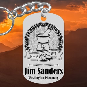 Pharmacist Engraved Steel Keychain Gift, or for Graduation, Personalized FREE with Name, Pharmacy