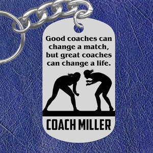 WRESTLING Coach for GIRLS Keychain Gift, Personalized Free with Name and Team, Laser Engraved Steel, Custom Made, Female Wrestler Design