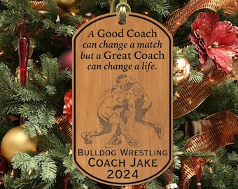 WRESTLING Coach Christmas Ornament, Engraved Wood Keepsake, Personalized FREE with Name! Wrestler