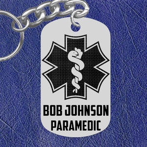 PARAMEDIC Steel Keychain Gift, Engraved, Personalized FREE with Name