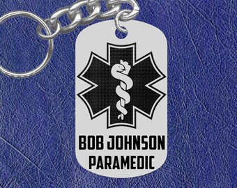 PARAMEDIC Steel Keychain Gift, Engraved, Personalized FREE with Name