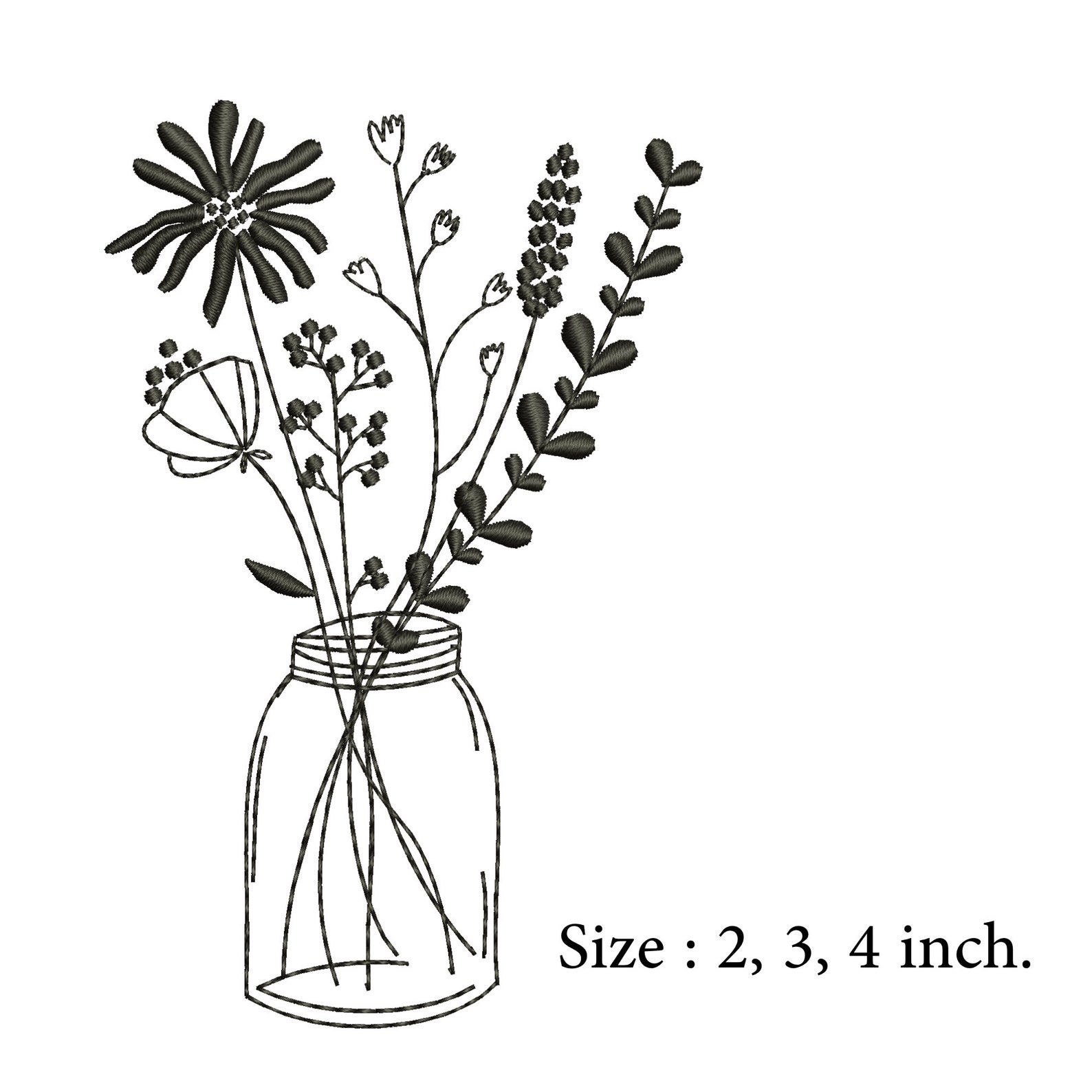 Embroidery design mason jar flower INSTANT download Etsy
