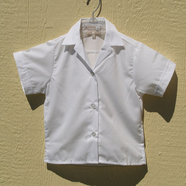 Vintage School Blouse Golden Rule Girl's Short Sleeve, White Tailored School Uniform Shirt,Front Pocket, Cotton Polyester, Uniform Shirt