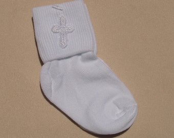 Boys Embroidered Cross Socks, boys Wear, Baptism Socks, Socks, Special Occassion Wear, White Cross, Baby Shower Gift