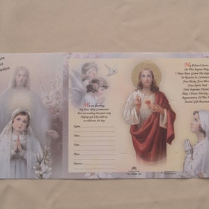 Mädchen Kommunion Einladungen Retro Look,16 Karten Set gedruckt in Italien,Einladungen ausfüllen oder per Hand schreiben Einladungen,Vintage Kommunion Party,Jesus Christus