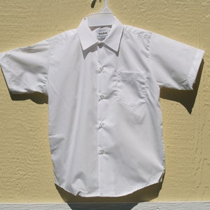 Vintage Boy&#39;s Short Sleeve School Shirt, Boy&#39;s White Tailored School Uniform Shirt, Front Pocket, Cotton Polyester, Uniform Shirt, Tulane