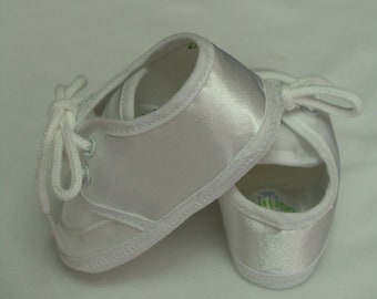 Baptism Satin Shoes, Baby Boys Sizes Preemie 00, and 0, 1, 2, 3, White Satin Baby Bootie, Crib Shoes,Christening,Presentation,Blessing