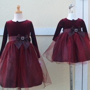 Girls Burgundy Velvet and Tulle Dress, Glitter Tulle Dress, Girls Holiday Dress, Modest Dress, Flower Girl,Thanksgiving Dress,Christmas Gown