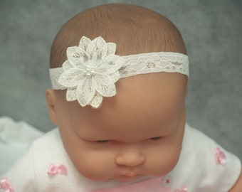 unique lace christening hair band for girls Baptism baby headband Handmade Fdh
