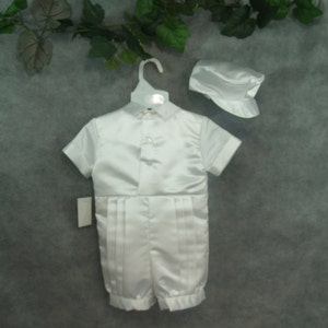 Baby Boys White Baptism & Christening Satin Romper - Kenneth