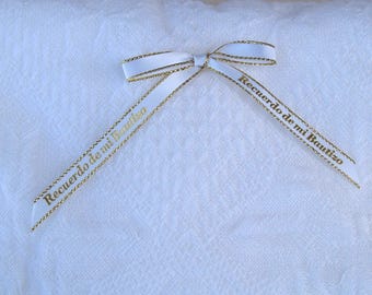 White & Gold Recuerdo De Mi Bautizo Blanket, White Knit Infant Blanket, Baptism Items, Christening, Blessing Day, Nursery, Unisex Accessory