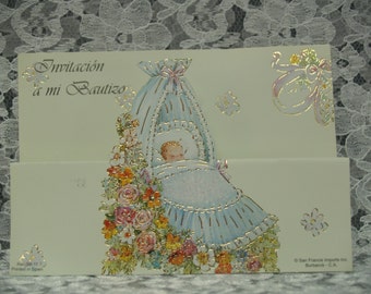 Retro Vintage Spanish Baptism Invitations 12 pieces set 12.00  Baby Boy Blue Card